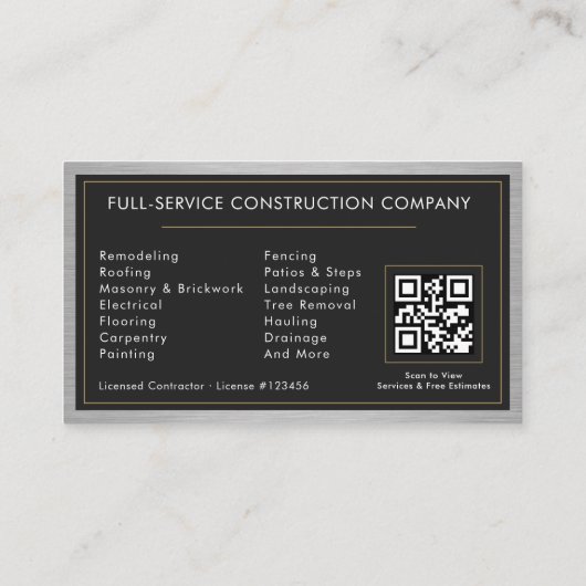 Building Construction Black Faux Metal QR Code 名刺 (裏面)