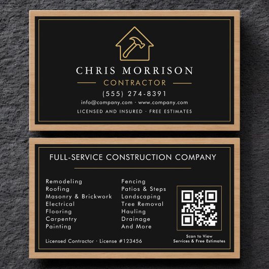 Building Construction Black Gold Business Card  名刺