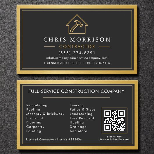 Building Construction Black Gold Metal QR Code 名刺