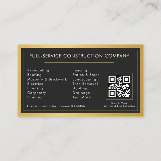 Building Construction Black Gold Metal QR Code 名刺 (裏面)