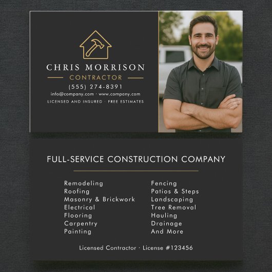 Building Construction Black Gold Photo Contractor 名刺