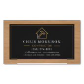Building Construction Black Gold Wood QR Code マグネット名刺 (正面)