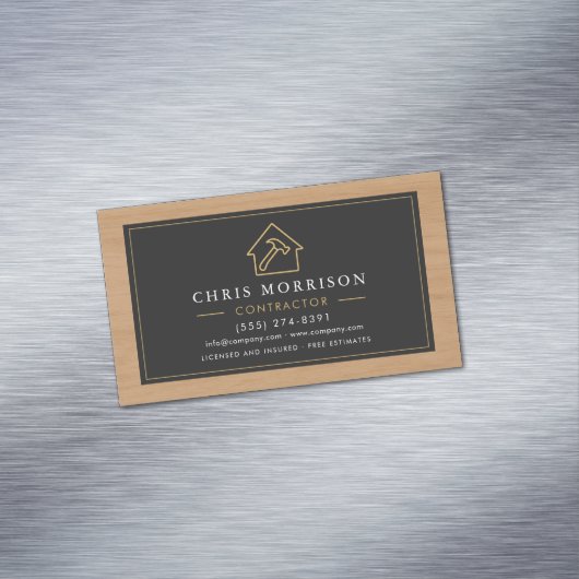 Building Construction Black Gold Wood QR Code マグネット名刺 (インサイチュ)