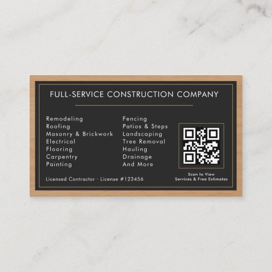 Building Construction Black Gold Wood QR Code 名刺 (裏面)