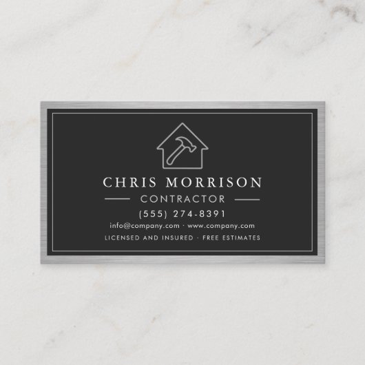 Building Construction Black Silver Metal QR Code 名刺 (正面)