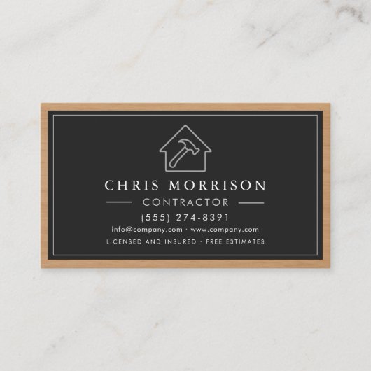 Building Construction Black Silver Wood QR Code 名刺 (正面)