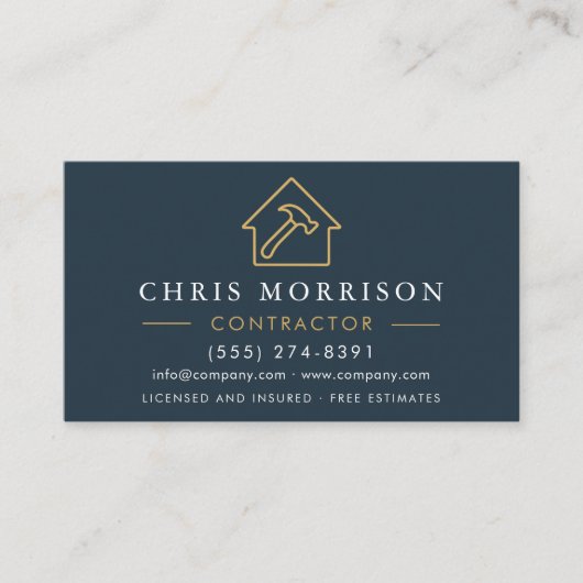 Building Construction Blue Gold QR Code 名刺 (正面)