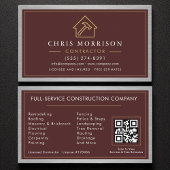 Building Construction Burgundy Faux Metal QR Code 名刺