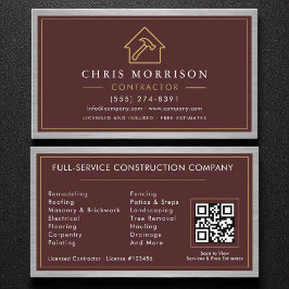 Building Construction Burgundy Faux Metal QR Code 名刺