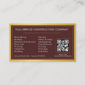 Building Construction Burgundy Gold Metal QR Code 名刺 (裏面)