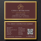 Building Construction Burgundy Gold Metal QR Code 名刺