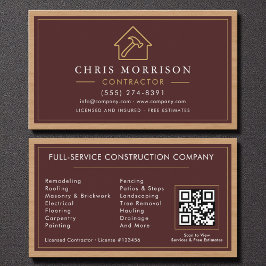 Building Construction Burgundy Gold Wood QR Code 名刺