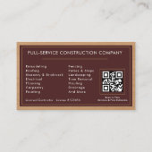 Building Construction Burgundy Gold Wood QR Code 名刺 (裏面)