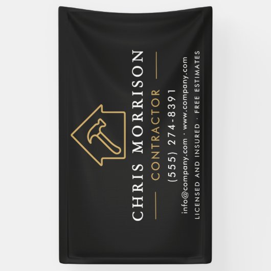 Building Construction Contractor Black Gold 横断幕 (縦)