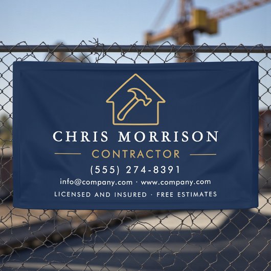 Building Construction Contractor Navy Blue Gold 横断幕