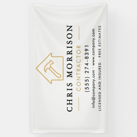 Building Construction Contractor White Gold 横断幕 (縦)