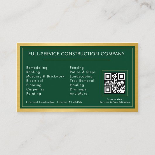 Building Construction Green Gold Metal QR Code 名刺 (裏面)