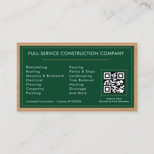 Building Construction Green Gold Wood QR Code 名刺 (裏面)