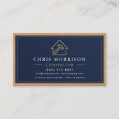 Building Construction Linen Navy Blue Gold Wood 名刺 (正面)
