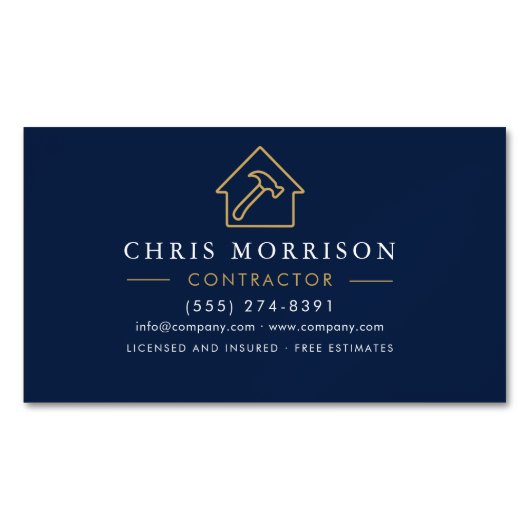 Building Construction Navy Blue Gold マグネット名刺 (正面)