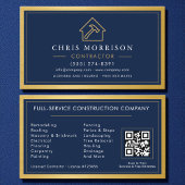 Building Construction Navy Blue Gold Metal QR Code 名刺