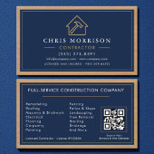 Building Construction Navy Blue Gold Wood QR Code 名刺