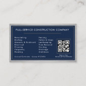 Building Construction Navy Blue Metal QR Code 名刺 (裏面)