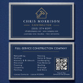 Building Construction Navy Blue Metal QR Code 名刺