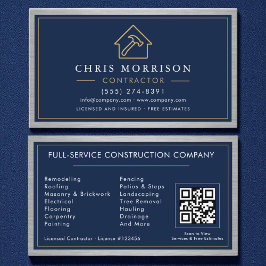Building Construction Navy Blue Metal QR Code 名刺