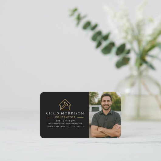  Building Construction Photo Black Gold  名刺 (スタンド正面)