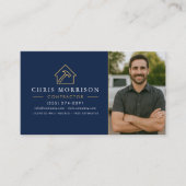 Building Construction QR Code Photo Navy Blue Gold 名刺 (正面)