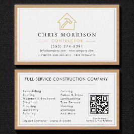 Building Construction White Gold Wood QR Code 名刺