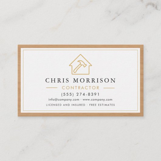 Building Construction White Gold Wood QR Code 名刺 (正面)