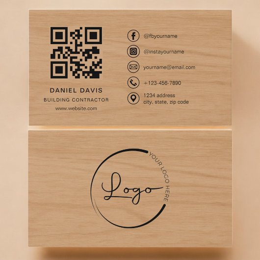 Building Contractor Wood Professional QR Code 名刺