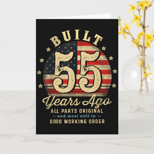 Built 55 Years Ago Funny 55th Birthday Usa Flag カード (黄色い花)