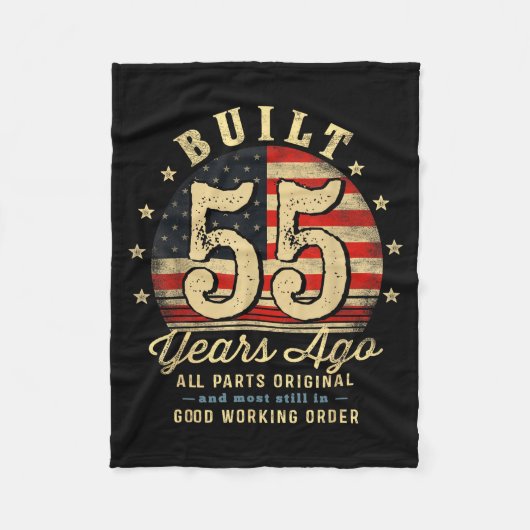 Built 55 Years Ago Funny 55th Birthday Usa Flag  フリースブランケット (正面)