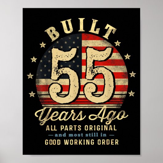 Built 55 Years Ago Funny 55th Birthday Usa Flag ポスター (正面)