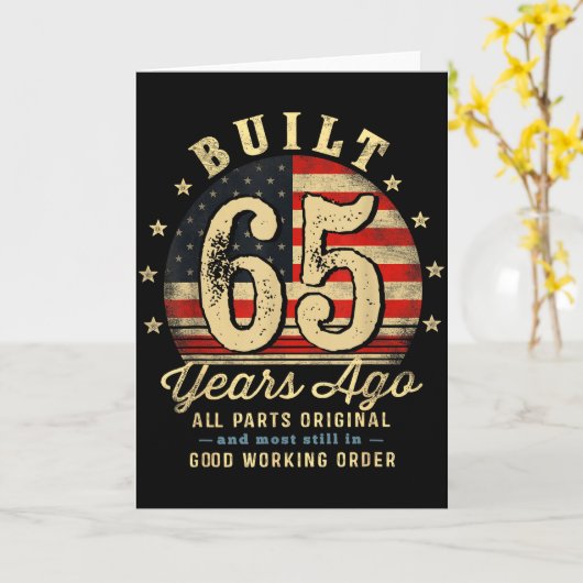 Built 65 Years Ago Funny 65th Birthday Usa Flag  カード (黄色い花)