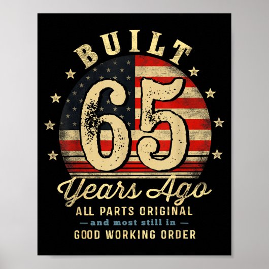 Built 65 Years Ago Funny 65th Birthday Usa Flag ポスター (正面)