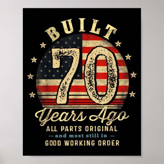 Built 70 Years Ago Funny 70th Birthday Usa Flag  ポスター (正面)