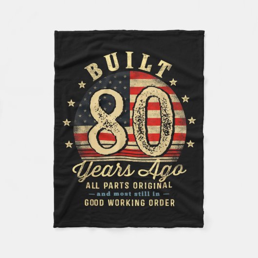 Built 80 Years Ago Funny 80th Birthday Usa Flag フリースブランケット (正面)