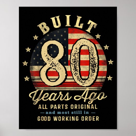 Built 80 Years Ago Funny 80th Birthday Usa Flag ポスター (正面)