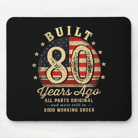 Built 80 Years Ago Funny 80th Birthday Usa Flag  マウスパッド (正面)