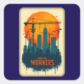 Built by Workers City Builder Labor Day Design スクエアシール (正面)