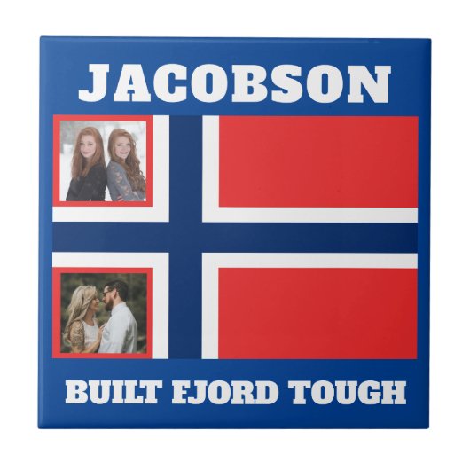 "Built Fjord Tough"とノルウェー国旗 タイル (正面)