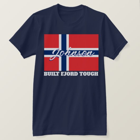 "Built Fjord Tough"とノルウェー国旗 Tシャツ (デザイン正面)