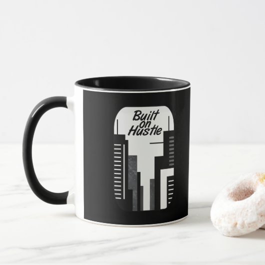 Built on Hustle City Skyline Minimalist Design マグカップ (ドーナツ)