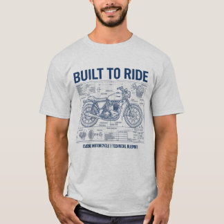 Built To Ride ヴィンテージモーターサイクル ブループリント Tシャツ