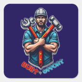 Built with Effort Construction Worker Design スクエアシール (正面)