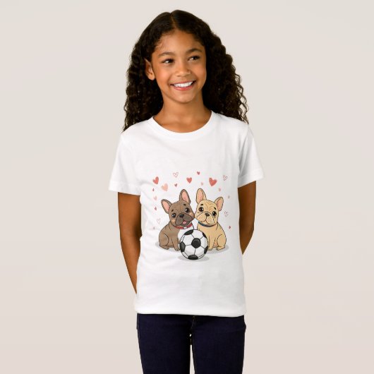 Buldog Francés with soccer ball Valentine's Day Tシャツ (正面フル)